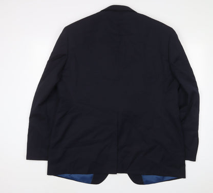 Back view of Autograph men’s blue wool jacket suit jacket, size 46, regular
