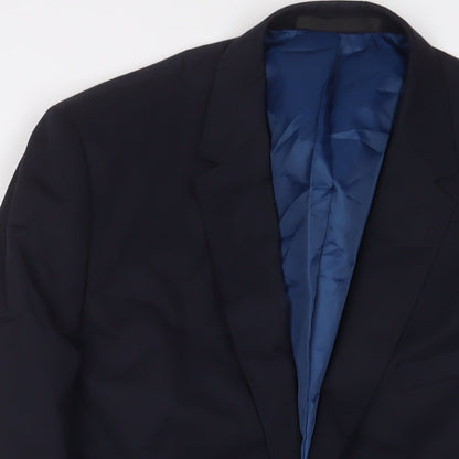 Close-up detail of Autograph men’s blue wool jacket suit jacket, size 46, regular