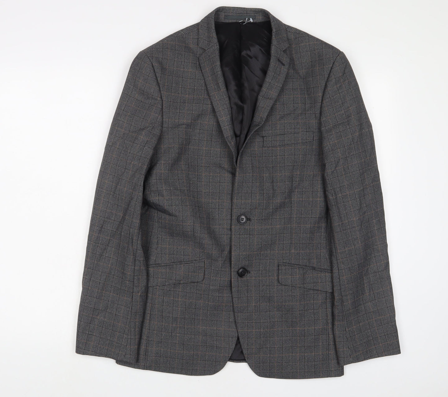 Limehaus Mens Grey Plaid Polyester Jacket Suit Jacket Size 36 Regular