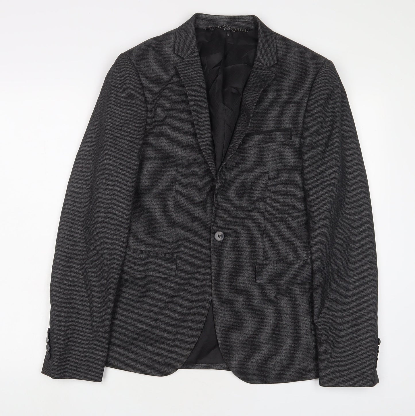 Burton Mens Grey Plaid Polyester Jacket Suit Jacket Size 38 Regular