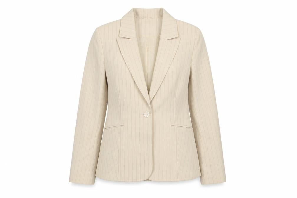 Essential Womens Beige Striped Jacket Blazer Size 12 Button
