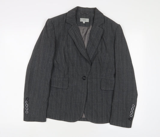 Marks and Spencer Womens Grey Striped Jacket Blazer Size 14 Button