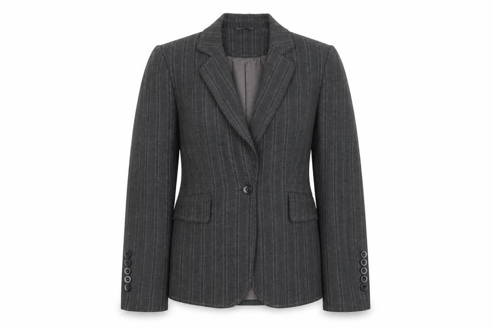 Marks & Spencer Womens Grey Striped Jacket Blazer Size 14 Button