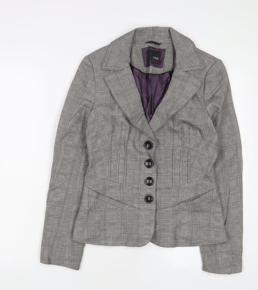 NEXT Womens Grey Plaid Jacket Blazer Size 8 Button