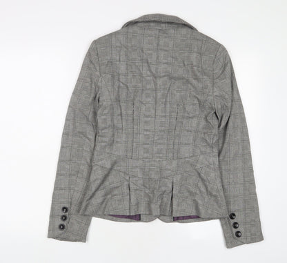 Next Womens Grey Plaid Jacket Blazer Size 8 Button