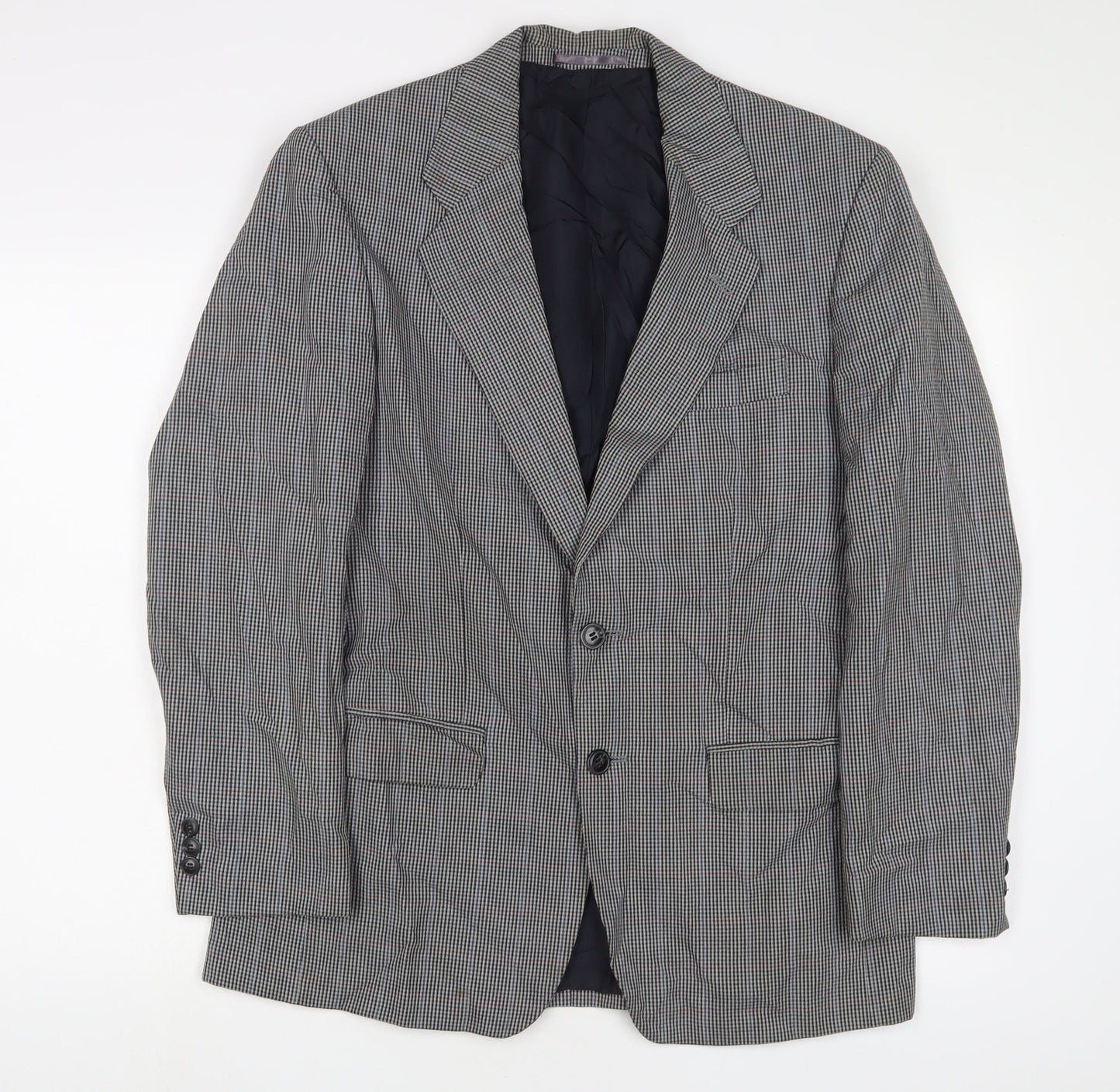 St Michael Mens Grey Plaid Polyester Jacket Suit Jacket Size 38 Regular