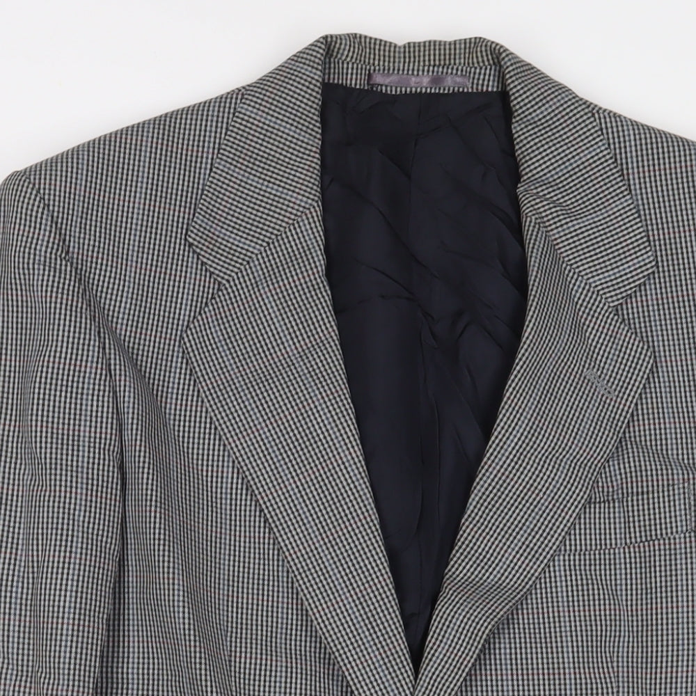 St Michael Mens Grey Plaid Polyester Jacket Suit Jacket Size 38 Regular