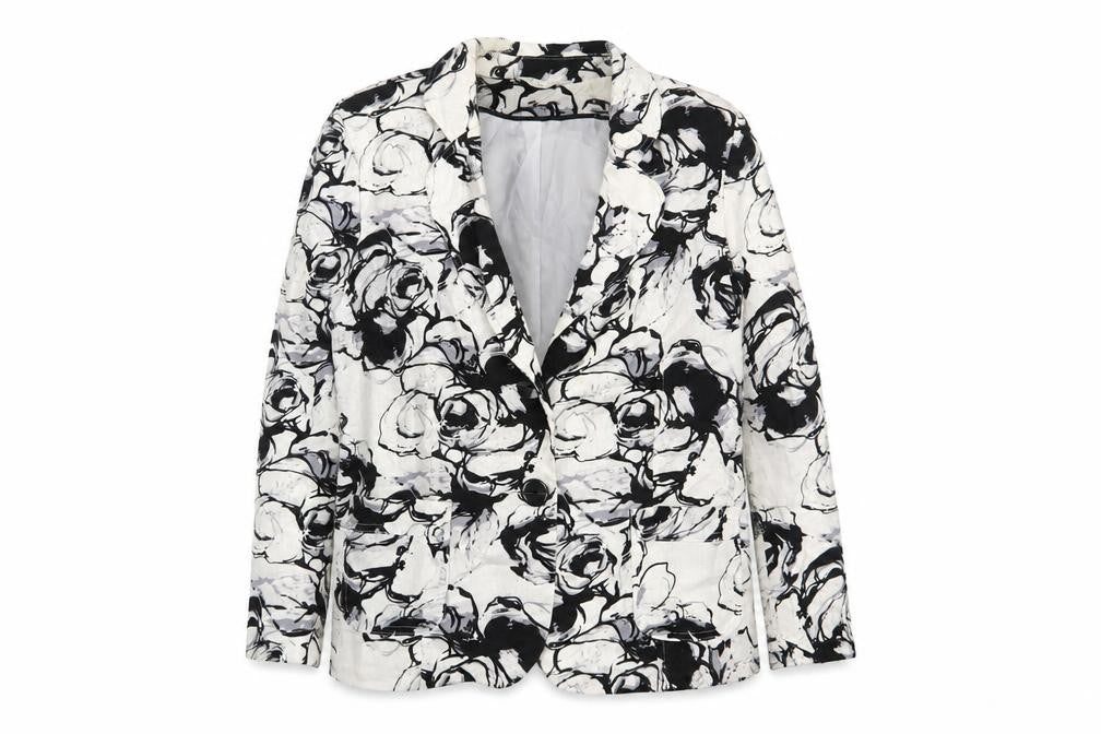 Classics Womens Black Geometric Jacket Blazer Size 16 Button