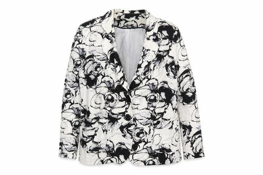 Classics Womens Black Geometric Jacket Blazer Size 16 Button