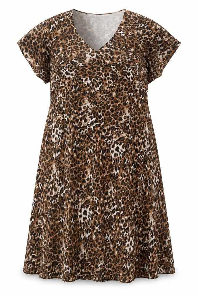 Change Womens Brown Animal Print Polyester A-Line Size 20 V-Neck Zip