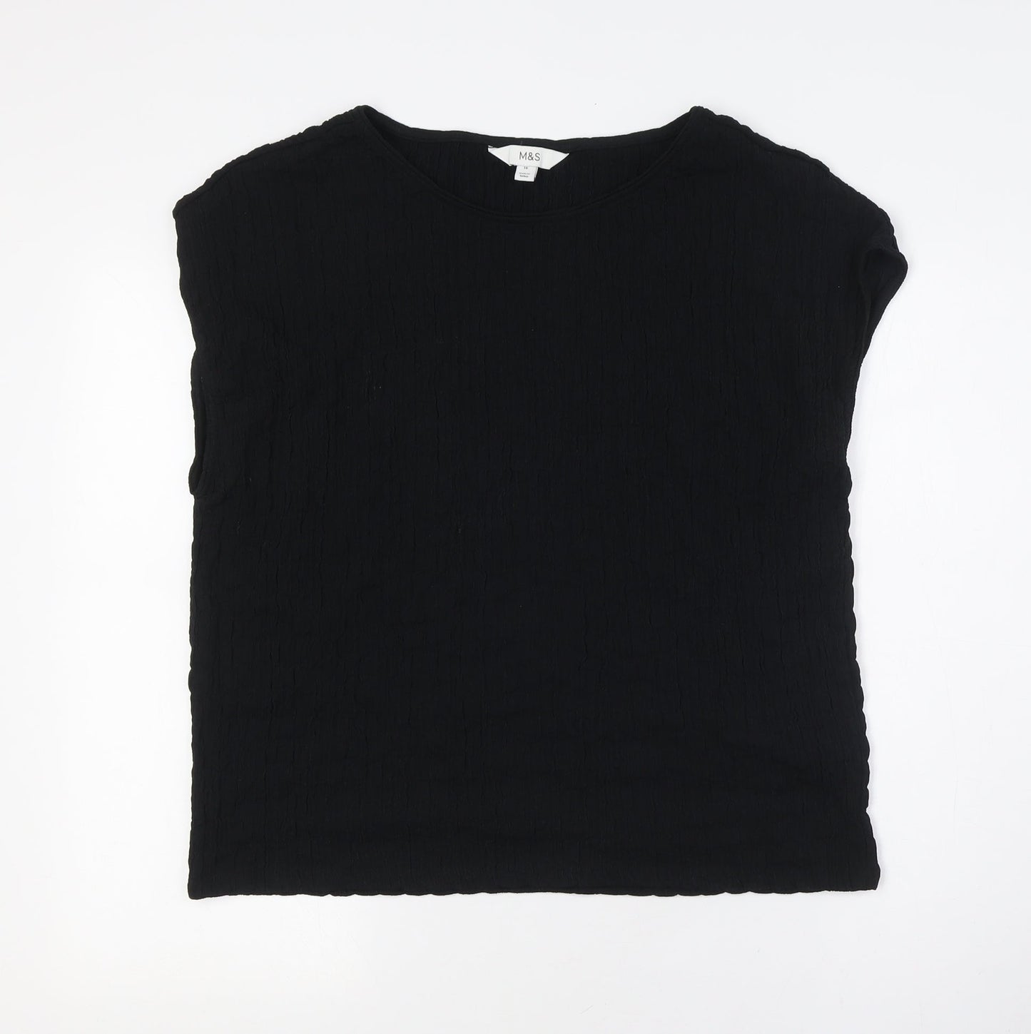 Marks and Spencer Womens Black Polyester Basic Button-Up Size 16 Round Neck