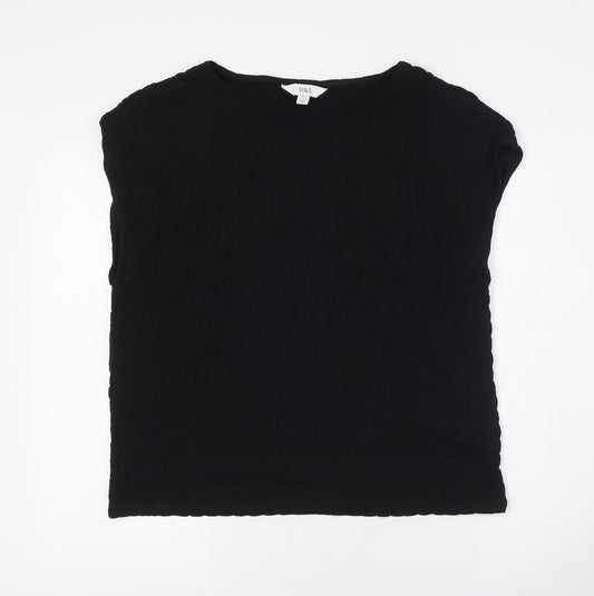 Marks and Spencer Womens Black Polyester Basic Button-Up Size 16 Round Neck