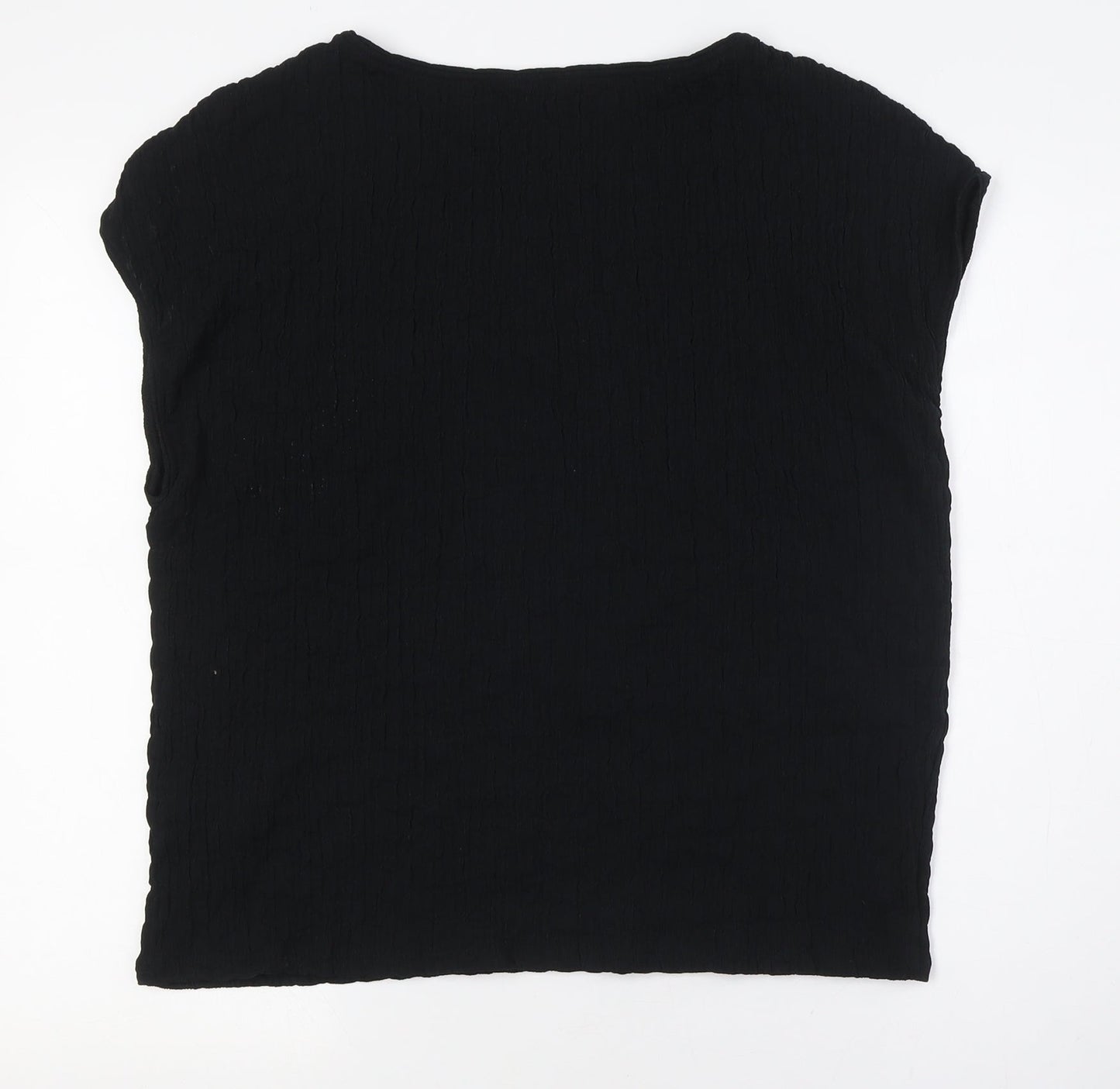 Marks and Spencer Womens Black Polyester Basic Button-Up Size 16 Round Neck