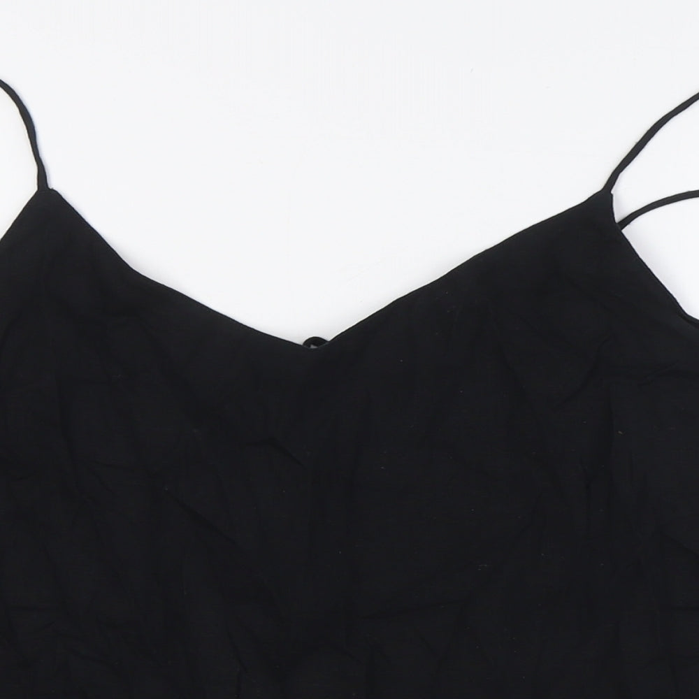 Marks and Spencer Womens Black Linen Basic Button-Up Size 20 V-Neck - Tie Back