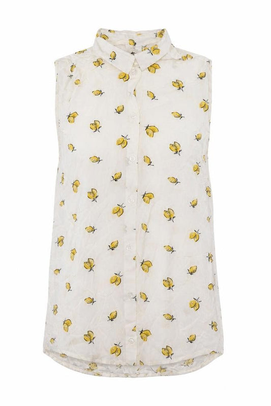 H&M Womens Ivory Viscose Basic Button-Up Size 4 Collared - Lemon Fabric