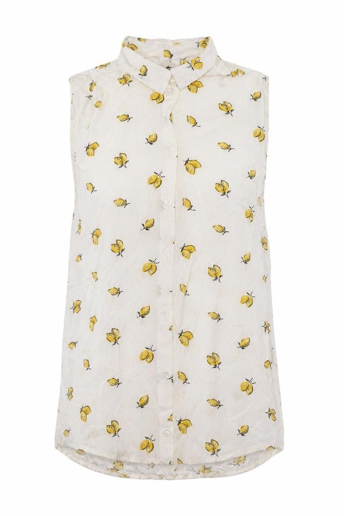 H&M Womens Ivory Viscose Basic Button-Up Size 4 Collared - Lemon Fabric