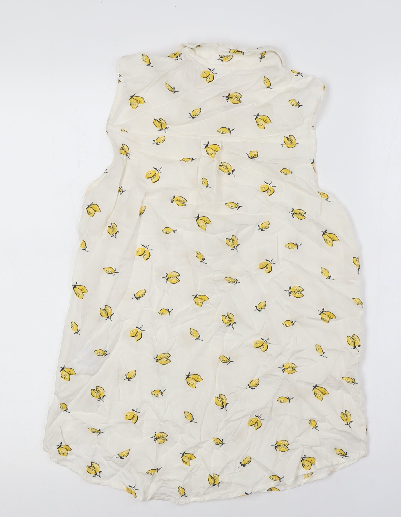 H&M Womens Ivory Viscose Basic Button-Up Size 4 Collared - Lemon Fabric
