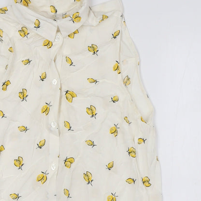 H&M Womens Ivory Viscose Basic Button-Up Size 4 Collared - Lemon Fabric