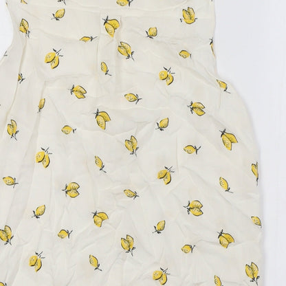 H&M Womens Ivory Viscose Basic Button-Up Size 4 Collared - Lemon Fabric