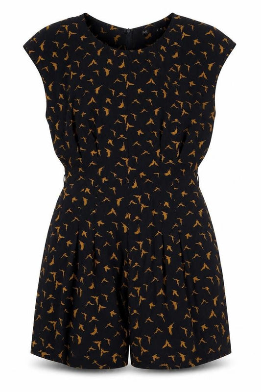 Dotti Womens Black Polyester Playsuit One-Piece Size 12 L3 in Zip - Bird Fabric