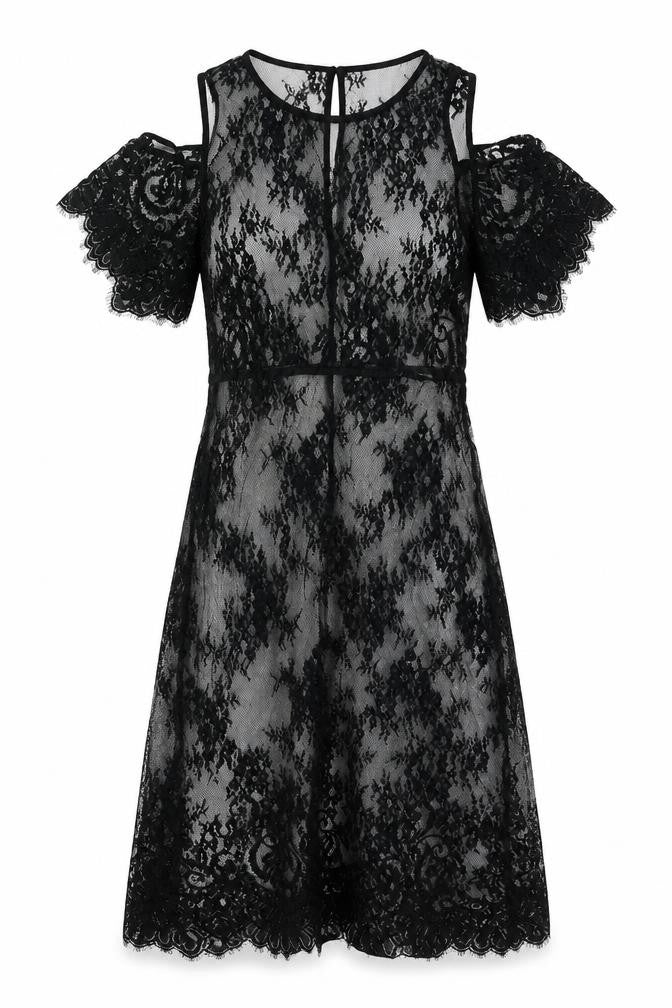 Marks & Spencer Womens Black Polyamide A-Line Size 10 Round Neck - Lace, Cold Shoulder