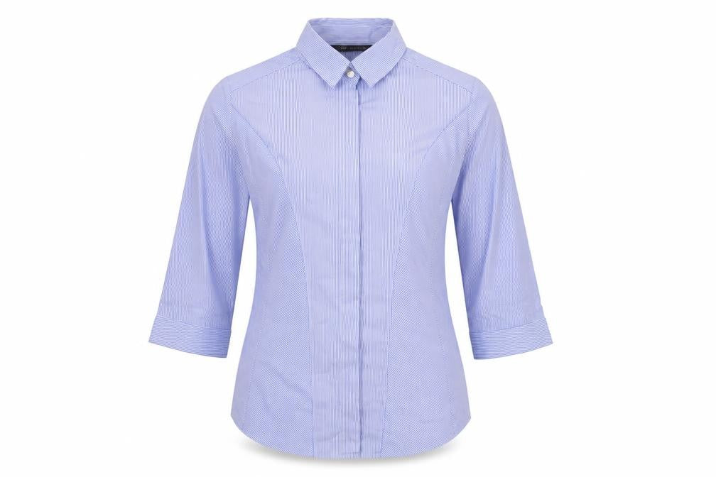 Marks & Spencer Womens Blue Striped Cotton Basic Button-Up Size 8 Collared