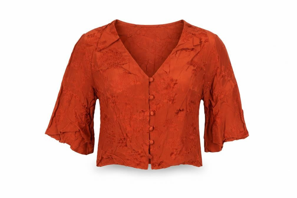 Zara Womens Orange Viscose Cropped Button-Up Size S V-Neck