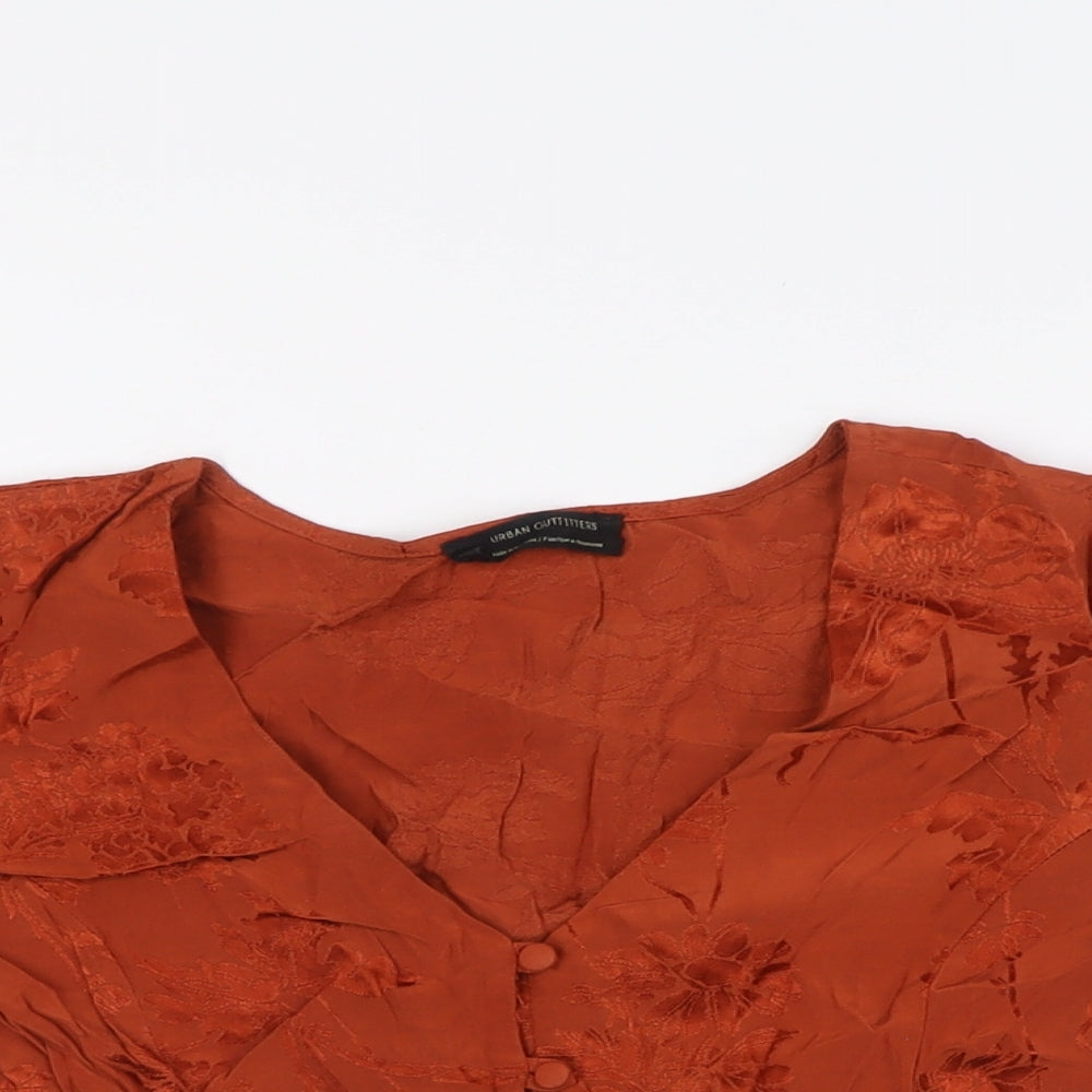 Zara Womens Orange Viscose Cropped Button-Up Size S V-Neck