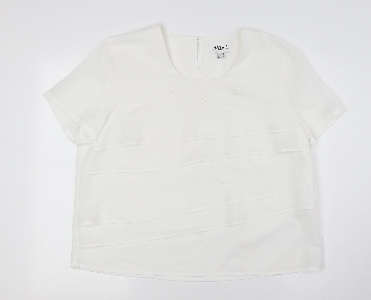 Afibel Womens White Polyester Basic Button-Up Size 16 Scoop Neck - Layered