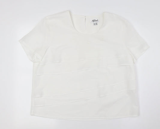Afibel Womens White Polyester Basic Button-Up Size 16 Scoop Neck - Layered