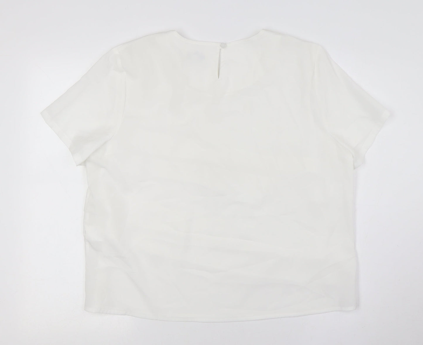 Afibel Womens White Polyester Basic Button-Up Size 16 Scoop Neck - Layered