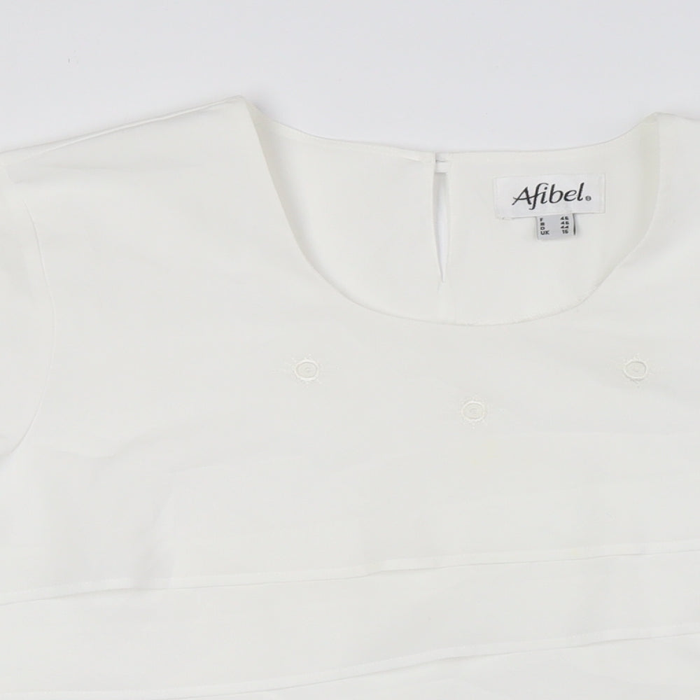 Afibel Womens White Polyester Basic Button-Up Size 16 Scoop Neck - Layered