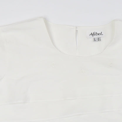 Afibel Womens White Polyester Basic Button-Up Size 16 Scoop Neck - Layered
