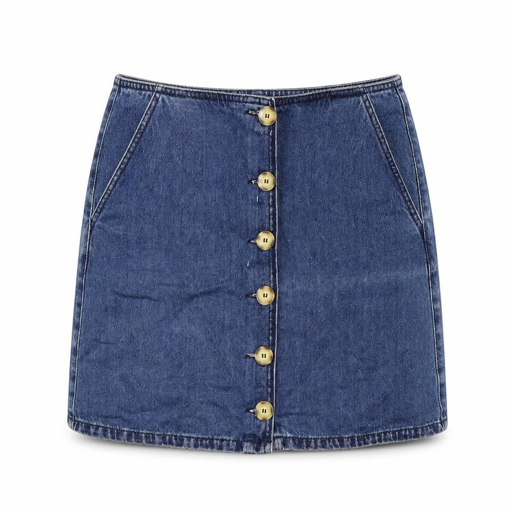 Warehouse Womens Blue Cotton A-Line Skirt Size 14 Button