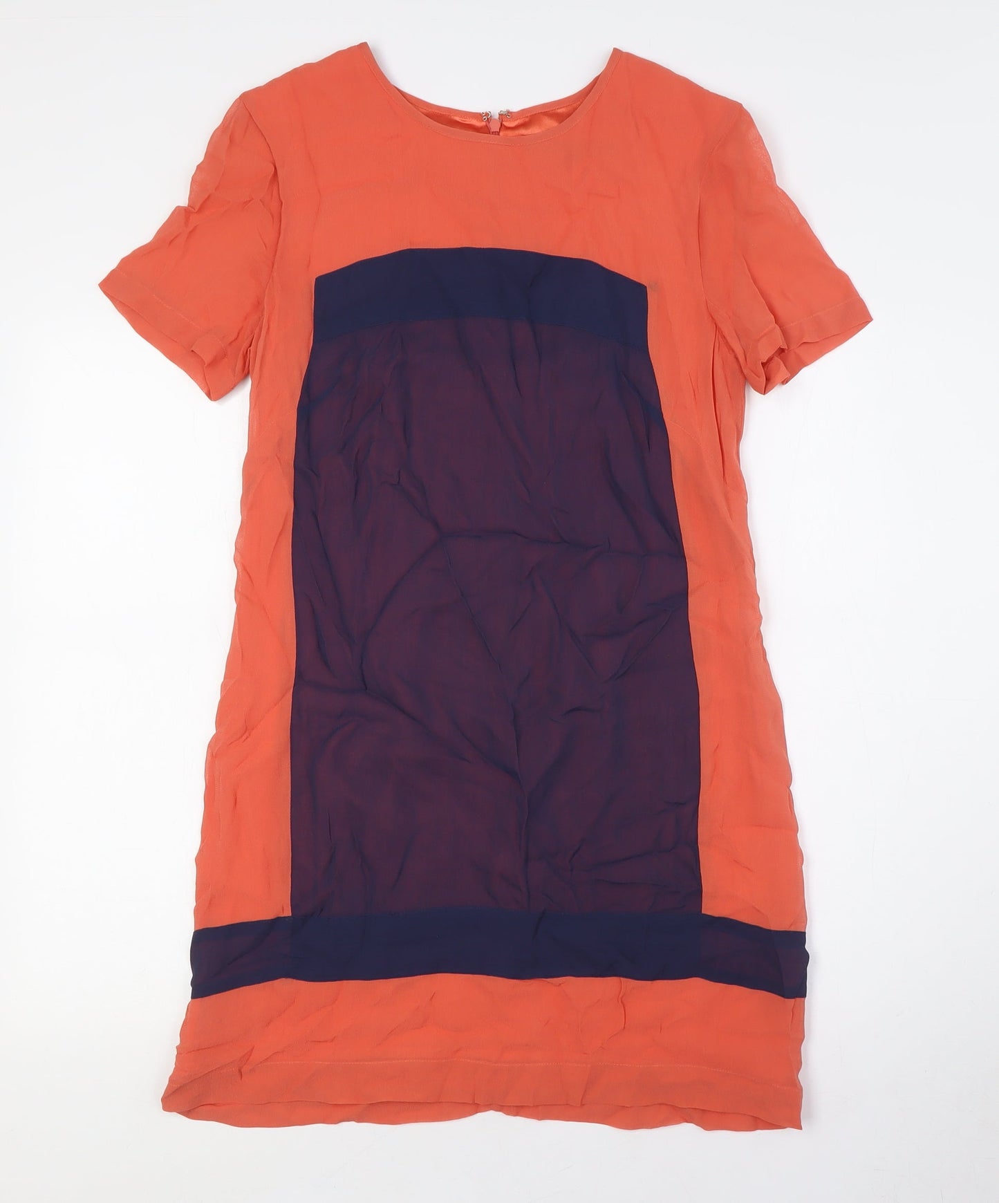 French Connection Womens Orange Viscose A-Line Size 10 Round Neck Zip