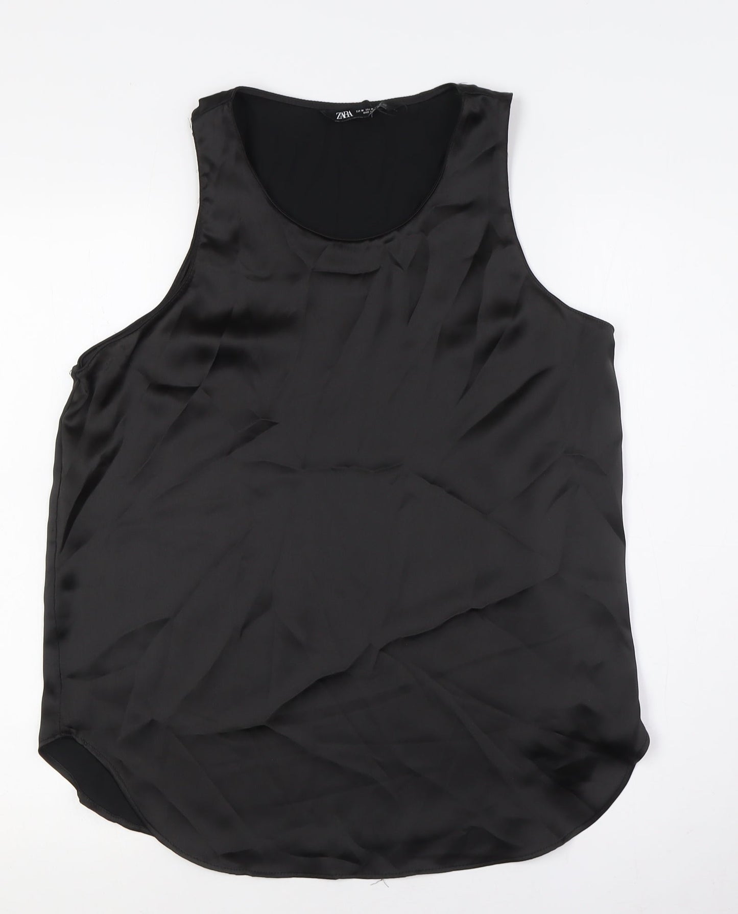 Zara Womens Black Polyester Basic Button-Up Size M Round Neck