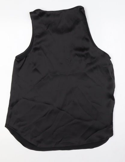 Zara Womens Black Polyester Basic Button-Up Size M Round Neck