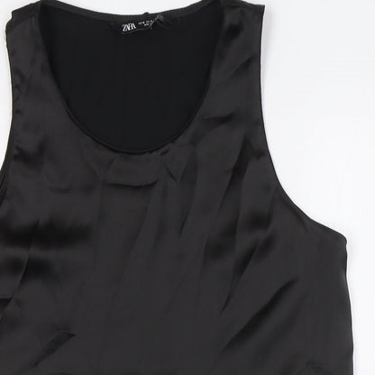 Zara Womens Black Polyester Basic Button-Up Size M Round Neck