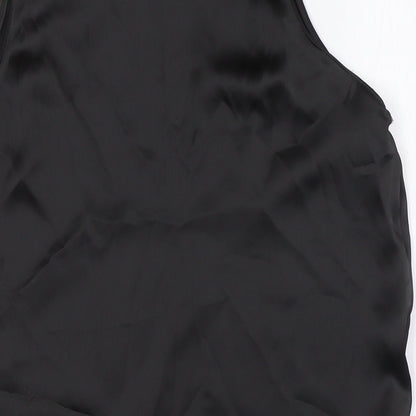 Zara Womens Black Polyester Basic Button-Up Size M Round Neck