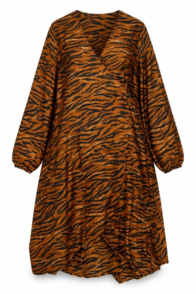 Very Womens Brown Animal Print Polyester Wrap Dress Size 22 V-Neck Button
