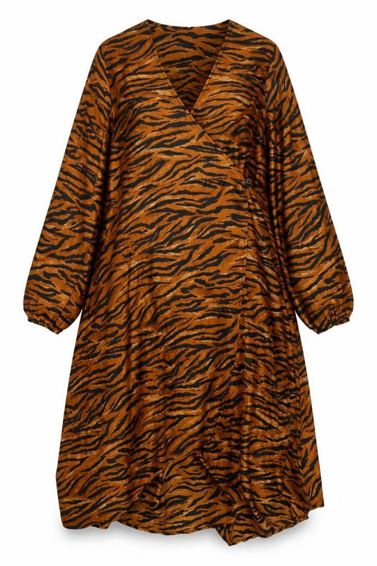 Very Womens Brown Animal Print Polyester Wrap Dress Size 22 V-Neck Button