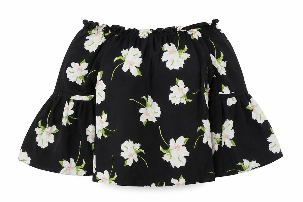 Dorothy Perkins Womens Black Floral Polyester Basic Button-Up Size 12 Off the Shoulder