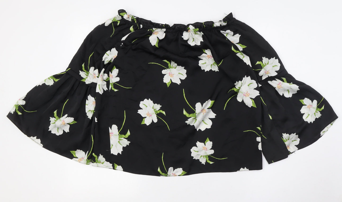 Dorothy Perkins Womens Black Floral Polyester Basic Button-Up Size 12 Off the Shoulder