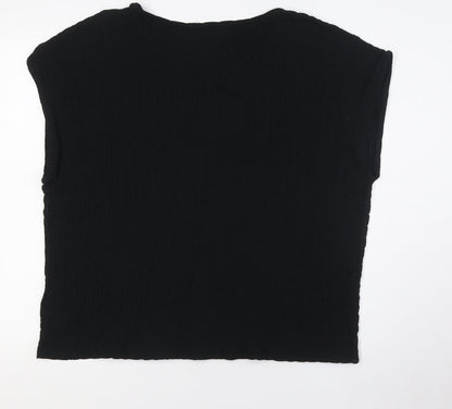 Marks & Spencer Womens Black Polyester Basic Button-Up Size 20 Boat Neck