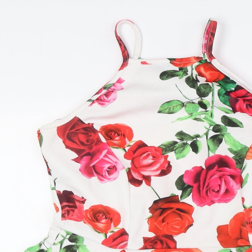 Select Womens Multicoloured Floral Polyester A-Line Size 10 Round Neck