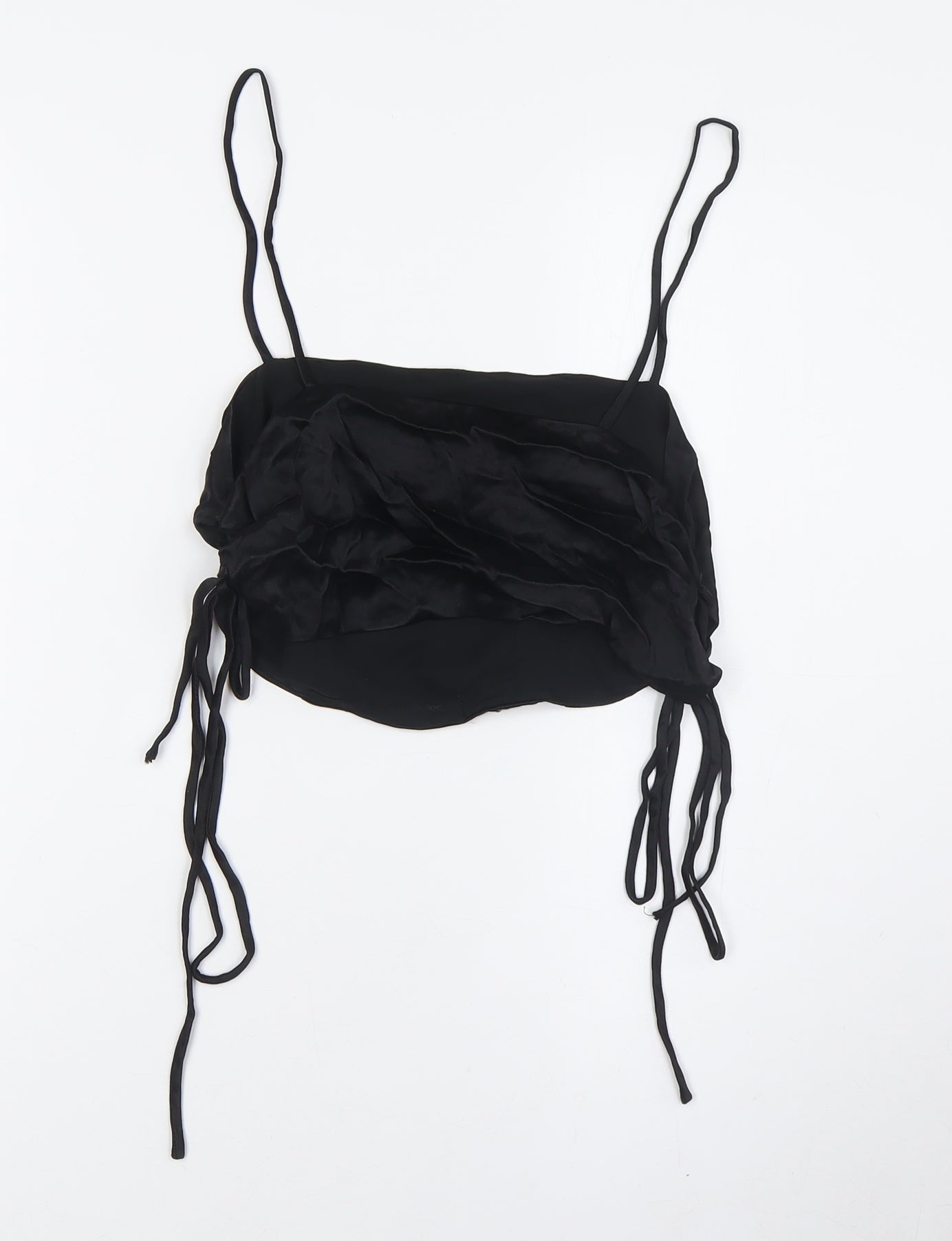 Zara Womens Black Polyester Cropped Button-Up Size M Square Neck - Lace Up Sides