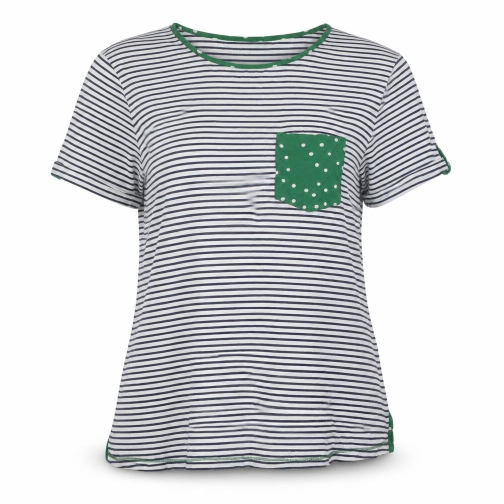 Heyton Womens Blue Striped Cotton Basic Button-Up Size 12 Round Neck