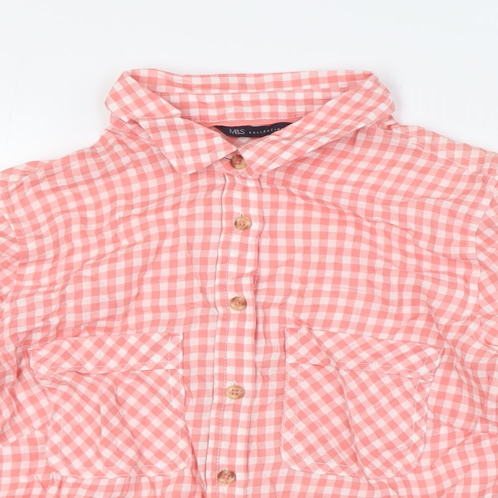 Marks and Spencer Womens Red Check Cotton Basic Button-Up Size 8 Collared