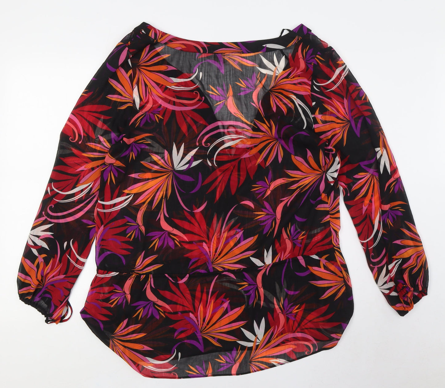 Debenhams Womens Multicoloured Polyester Basic Button-Up Size 16 V-Neck - Sheer