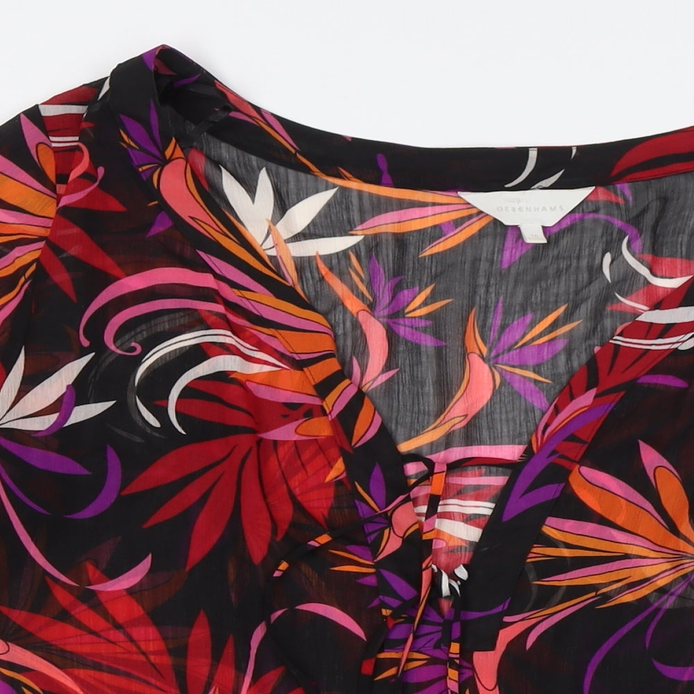Debenhams Womens Multicoloured Polyester Basic Button-Up Size 16 V-Neck - Sheer